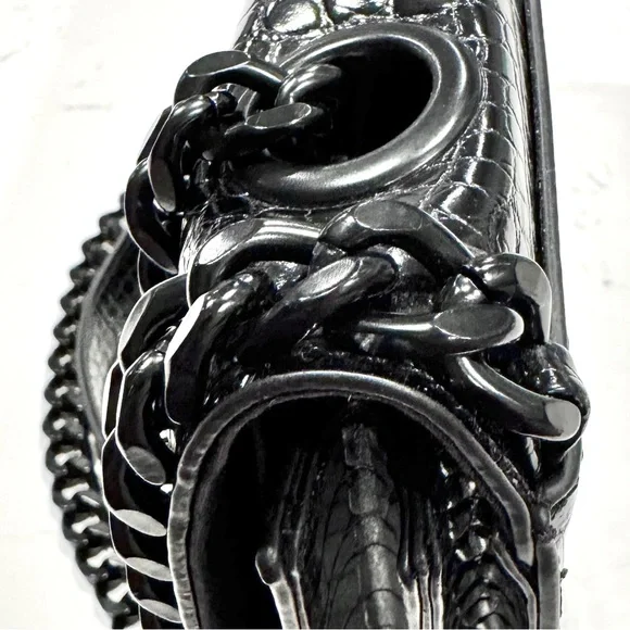 Aldo Black Crocodile Embossed Black Metal Chain Crossbody Bag and Handbag NWOT - Picture 10 of 11